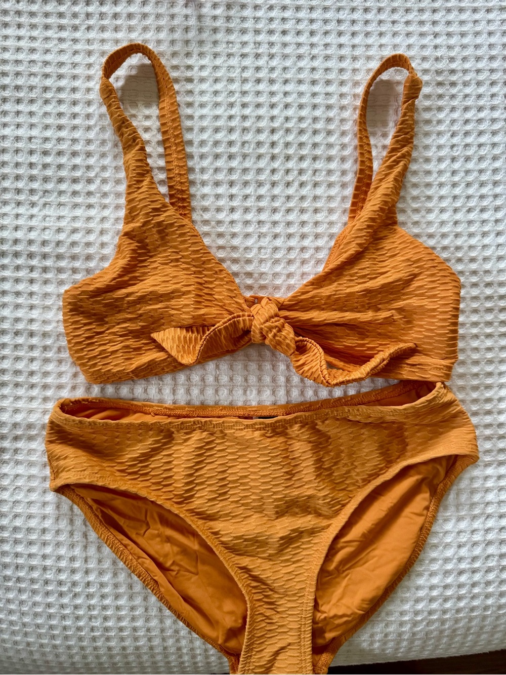 Women’s Textured Knot Front Bikini Set - Orange - Picture 1 of 4